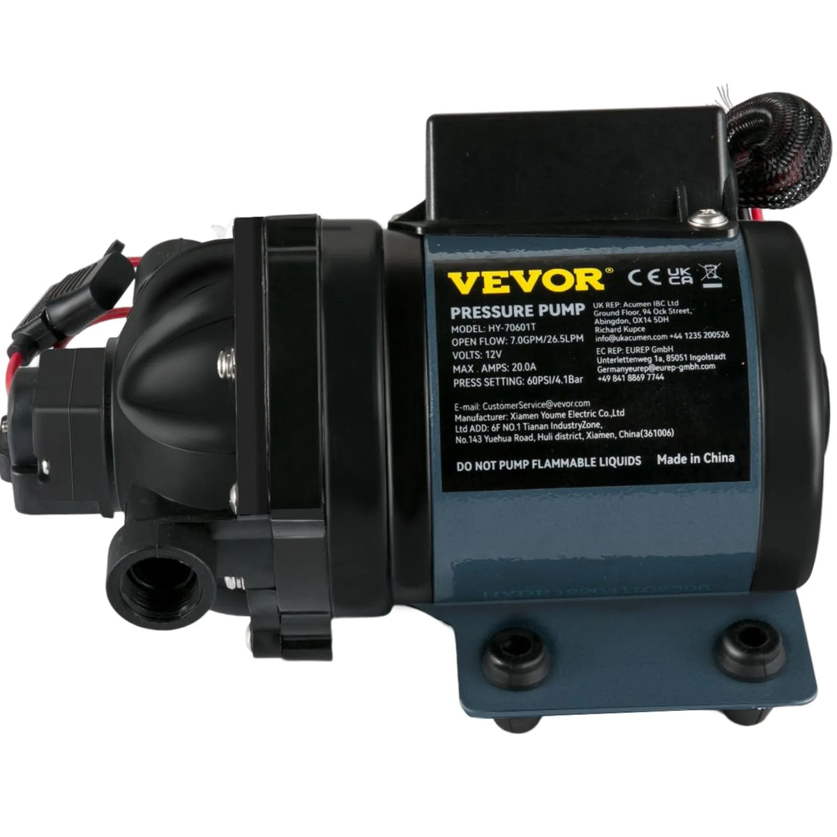 VEVOR mazgāšanas sūknis, 12 V DC, 26 l/min, spiediens līdz 4 bar, pašuzsūcošs ūdens sūknis ar pacēlumu līdz 3 m, EPDM vārsts, universāls sālsūdens filtrs un iekšējais/ārējais vītņots pieslēgums, kemperiem, laivām un jahtām