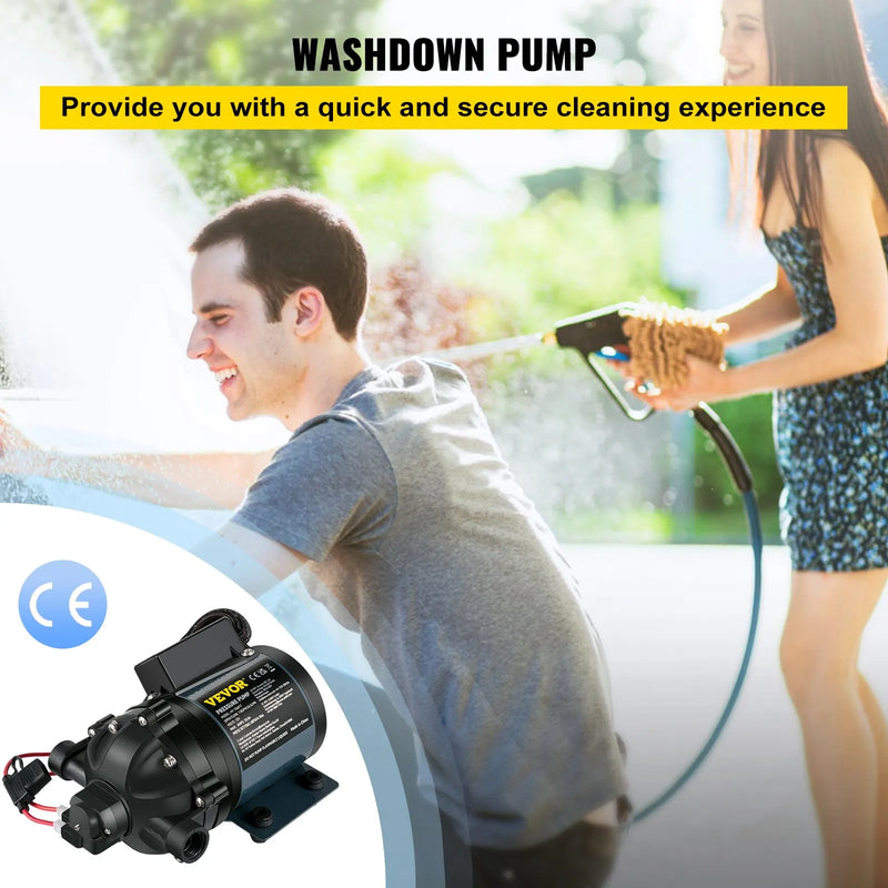 VEVOR mazgāšanas sūknis, 12 V DC, 26 l/min, spiediens līdz 4 bar, pašuzsūcošs ūdens sūknis ar pacēlumu līdz 3 m, EPDM vārsts, universāls sālsūdens filtrs un iekšējais/ārējais vītņots pieslēgums, kemperiem, laivām un jahtām