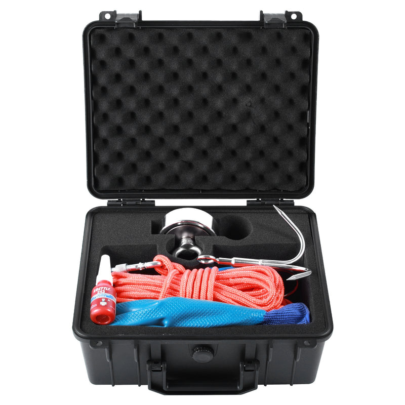 VEVOR magnetic fishing set with 545 kg pulling force, double-sided, Ø 75 mm, with rope, hook, gloves, waterproof case, threaded fastener and eye screw