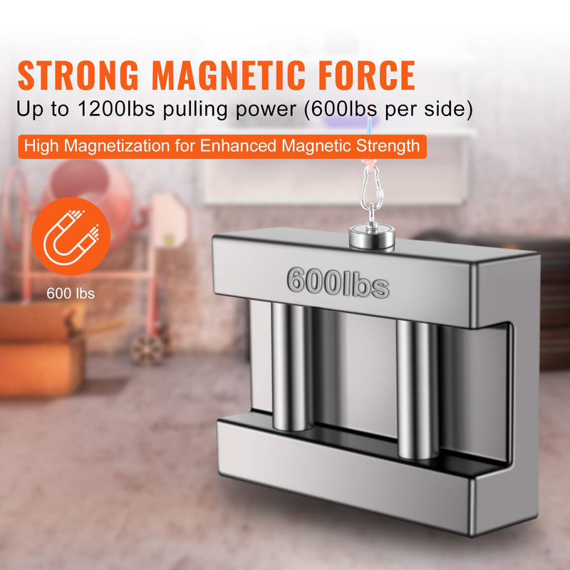 VEVOR magnetic fishing set with 545 kg pulling force, double-sided, Ø 75 mm, with rope, hook, gloves, waterproof case, threaded fastener and eye screw