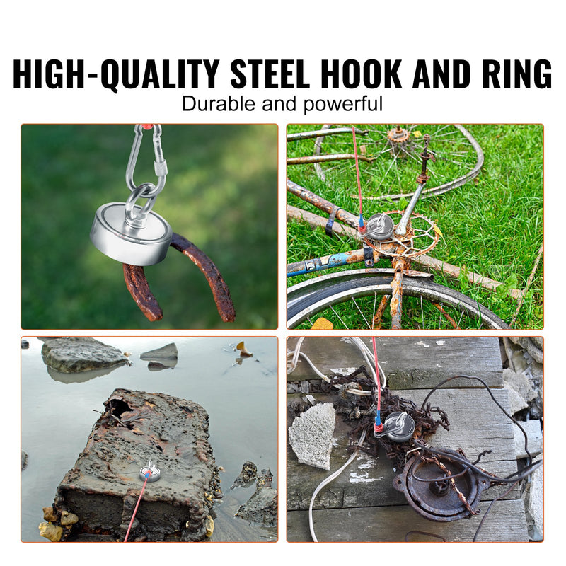 VEVOR magnetic fishing set with 545 kg pulling force, double-sided, Ø 75 mm, with rope, hook, gloves, waterproof case, threaded fastener and eye screw