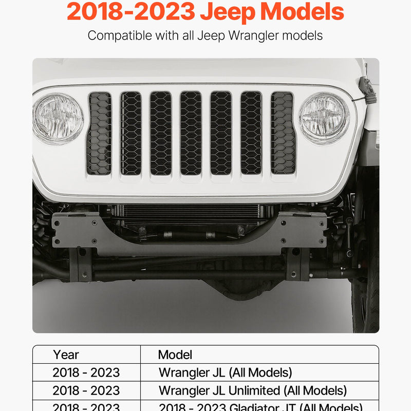 VEVOR Vinčas stiprinājums piekabes āķim Jeep Wrangler JL/JLU un Gladiator JT modeļiem (2018–2023), 2 montāžas atveres, pulverkrāsots tērauds, melns