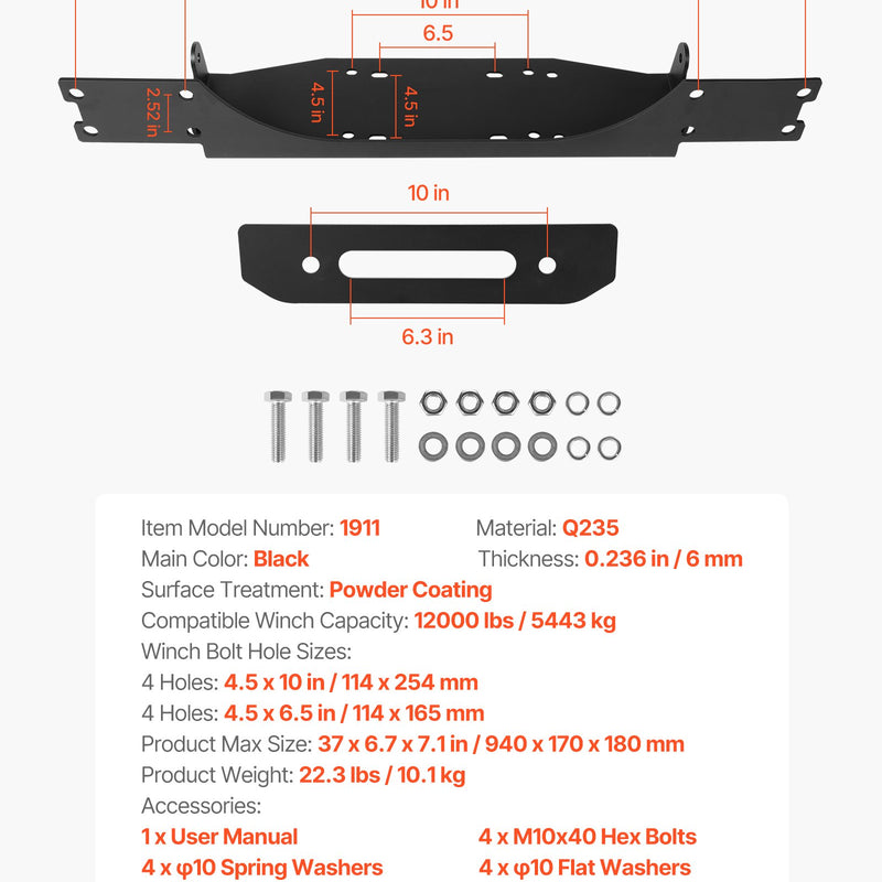 VEVOR Vinčas stiprinājums piekabes āķim Jeep Wrangler JL/JLU un Gladiator JT modeļiem (2018–2023), 2 montāžas atveres, pulverkrāsots tērauds, melns