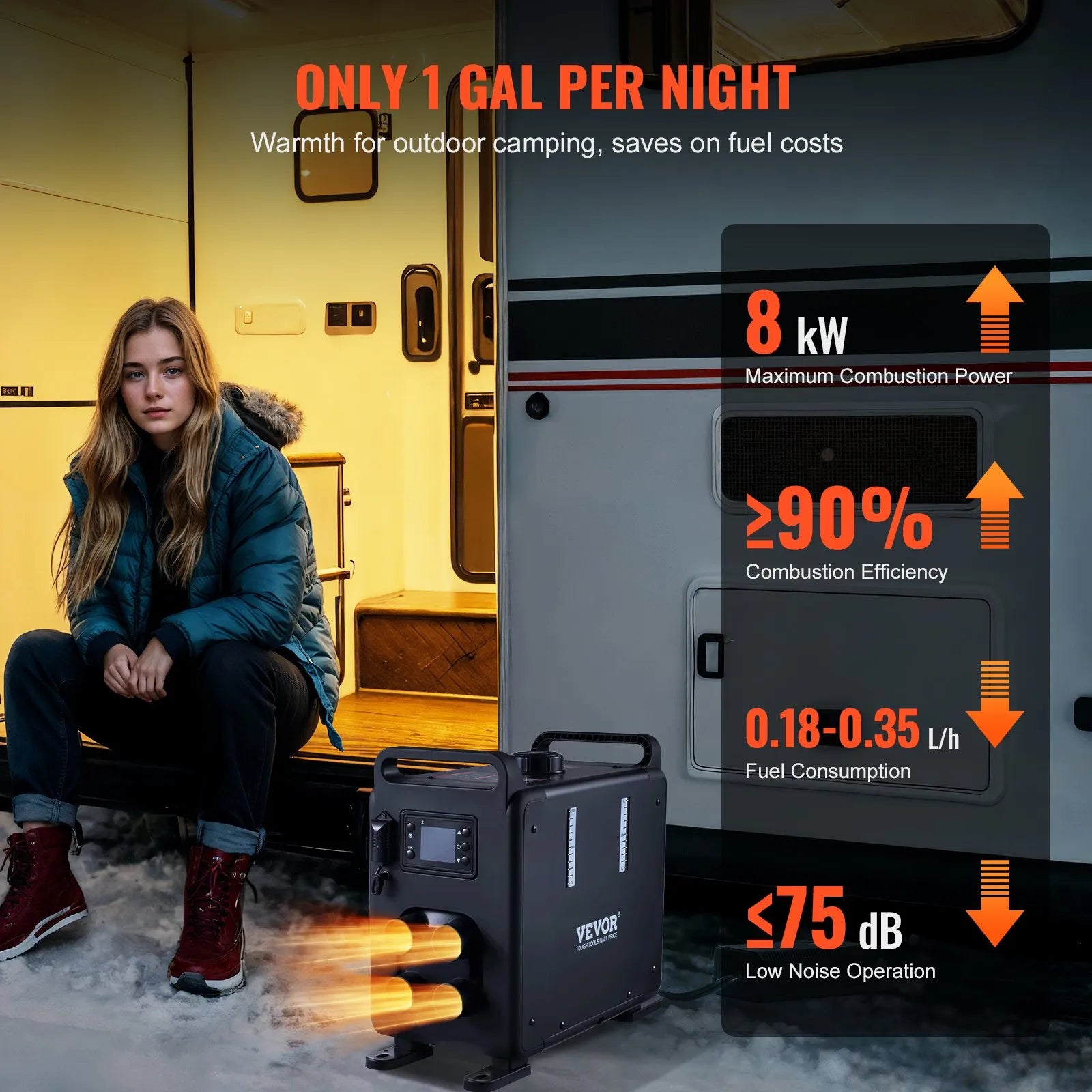 VEVOR Dīzeļdegvielas gaisa sildītājs220V un  12V 8 kW ar Bluetooth lietotnes vadību transportlīdzekļiem