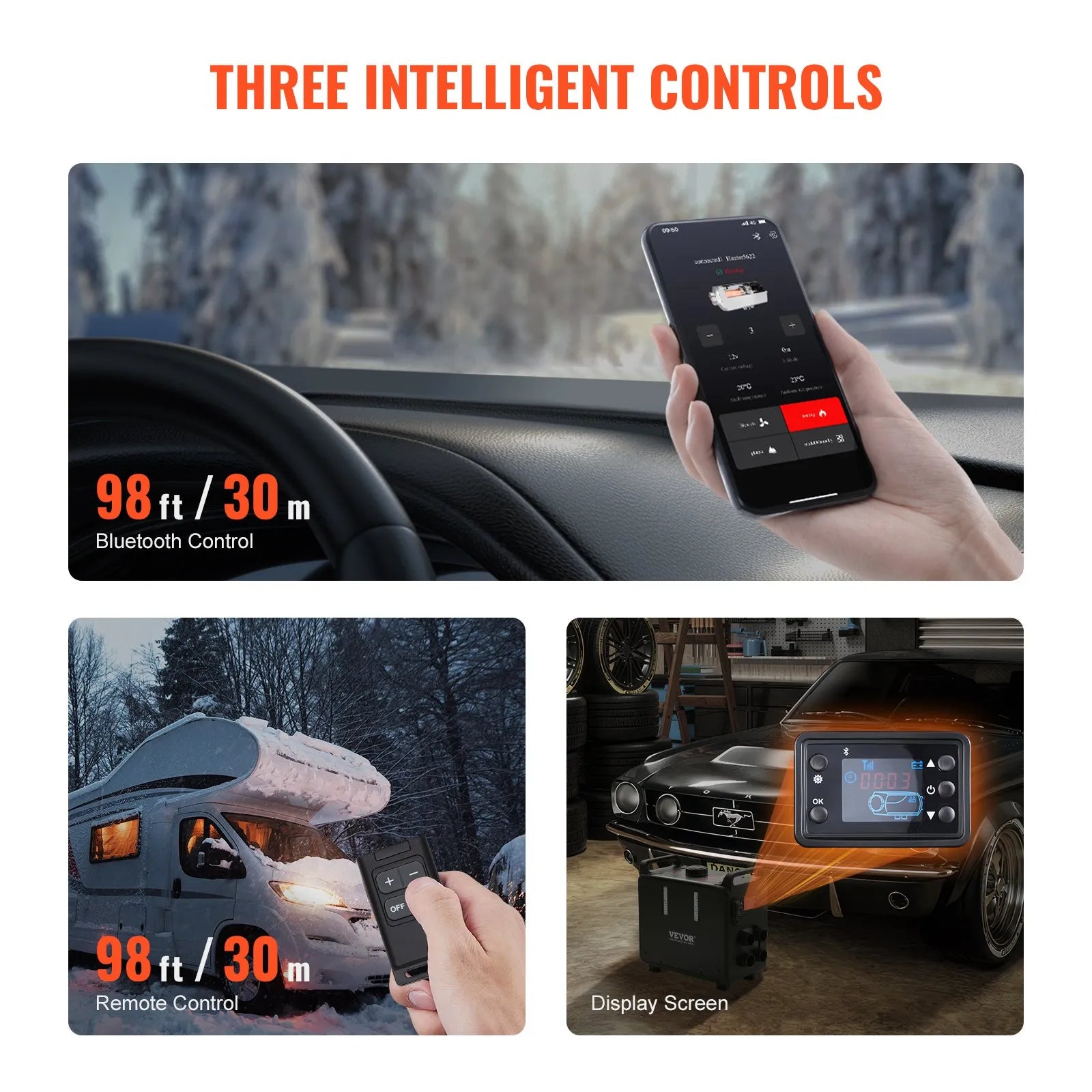 VEVOR Dīzeļdegvielas gaisa sildītājs220V un  12V 8 kW ar Bluetooth lietotnes vadību transportlīdzekļiem