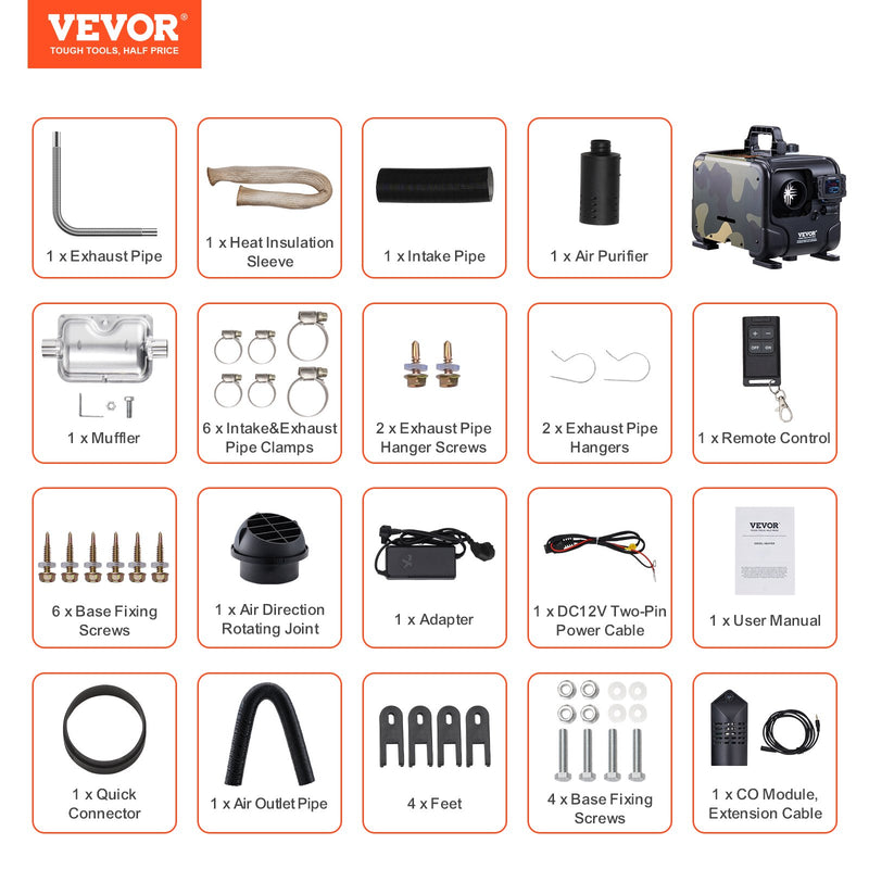 VEVOR dīzeļa gaisa sildītājs, 8 kW, 12 V, ar Bluetooth lietotni un tālvadību