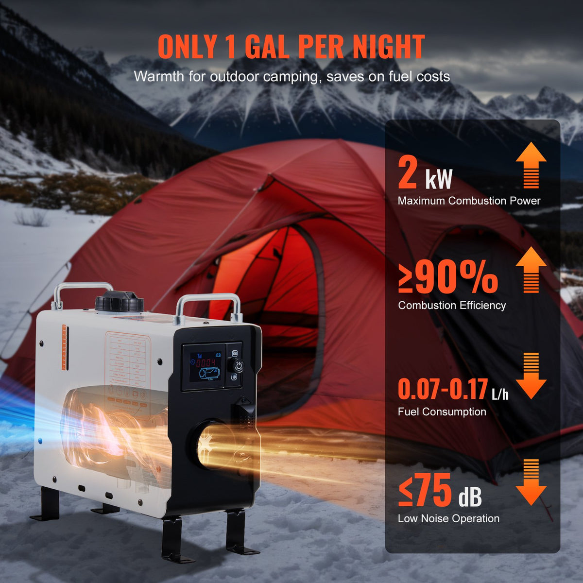 220V un 12V 2KW VEVOR dīzeļa gaisa sildītājs 2.2L baka Bluetooth APP tālvadības pults lietošanai ārpus telpām