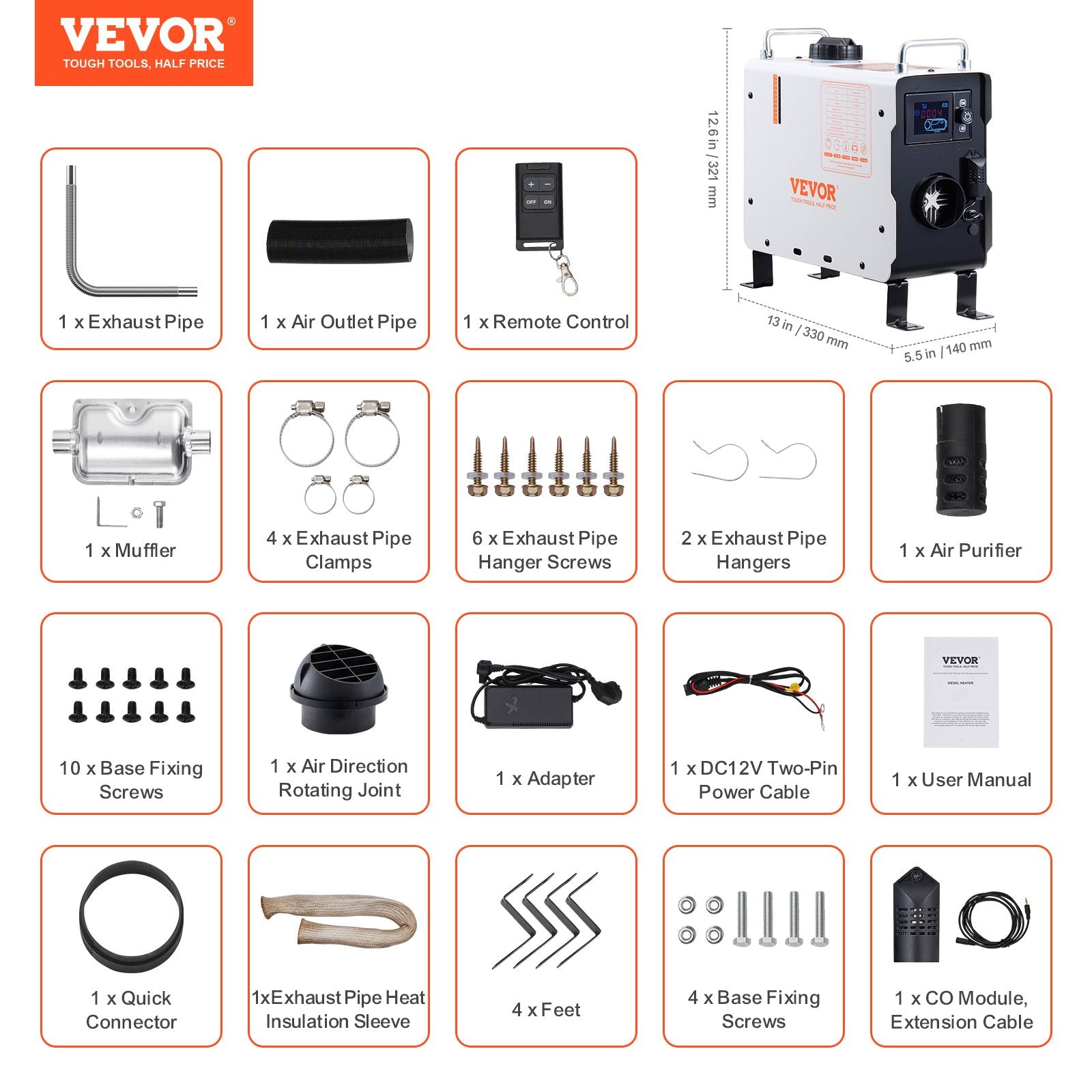 220V un 12V 2KW VEVOR dīzeļa gaisa sildītājs 2.2L baka Bluetooth APP tālvadības pults lietošanai ārpus telpām