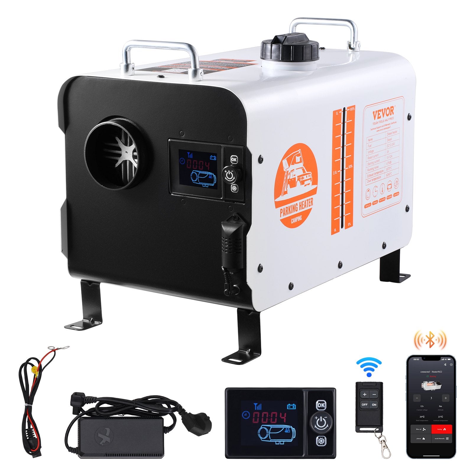 220V un 12V 8KW VEVOR dīzeļa gaisa sildītājs  Bluetooth APP tālvadības pults lietošanai ārpus telpām