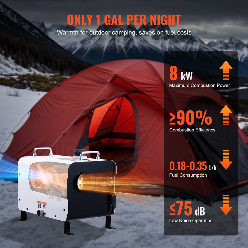 220V un 12V 8KW VEVOR dīzeļa gaisa sildītājs  Bluetooth APP tālvadības pults lietošanai ārpus telpām