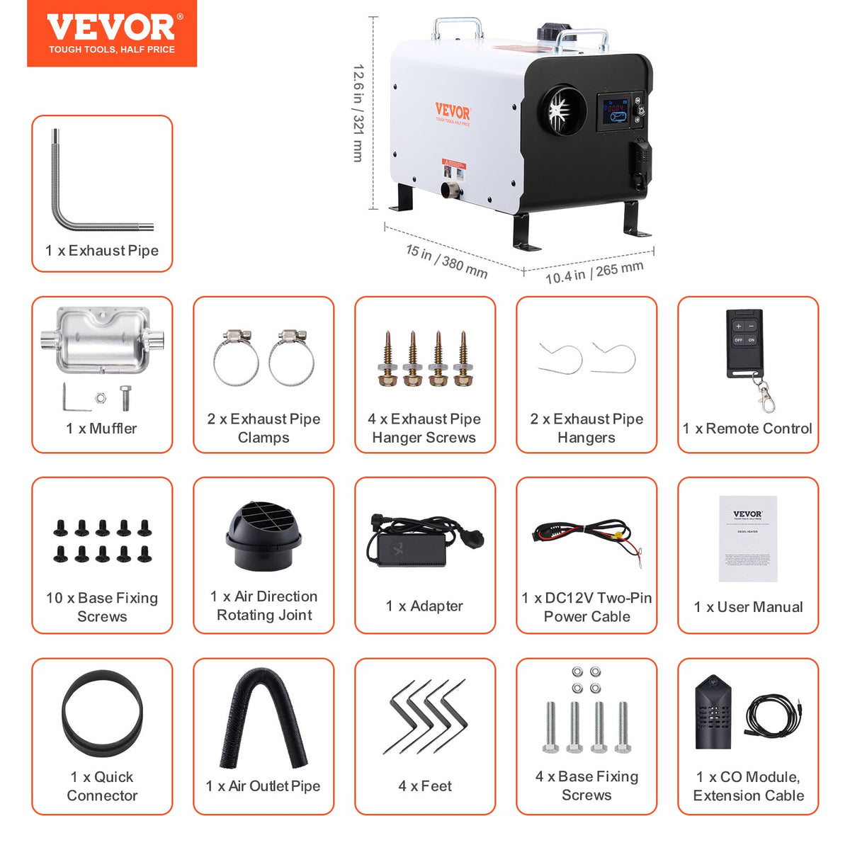 220V un 12V 8KW VEVOR dīzeļa gaisa sildītājs  Bluetooth APP tālvadības pults lietošanai ārpus telpām