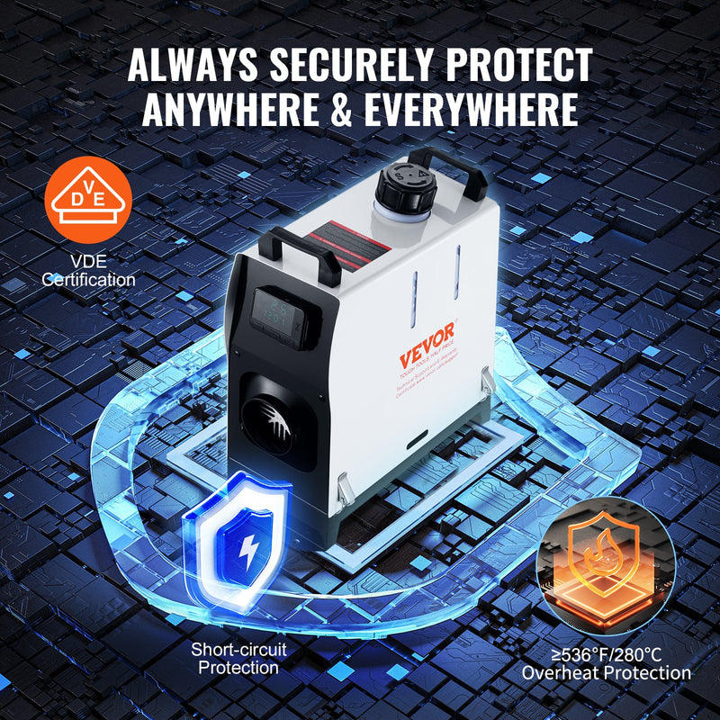 220V ja 12v VEVOR 5-8 kW diislikütteseade, kõik-ühes diislikütteseade puldi ja LCD ekraaniga, kiire soojendus, madal müratase, kaasaskantav diislikütteseade veoautodele, kaubikutele ja haagissuvilatele.