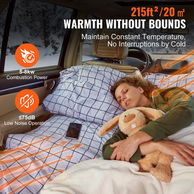 220V ja 12V VEVOR 5-8KW diisel õhksoojendi kõik ühes diisel õhksoojendajas koos kaugjuhtimispuldi ja LCD ekraaniga, kiire kütmine, madal müra, kaasaskantav diislikütteseade veoautodele, kaubikutele, haagistele, haagissuvilatele ja siseruumidele.