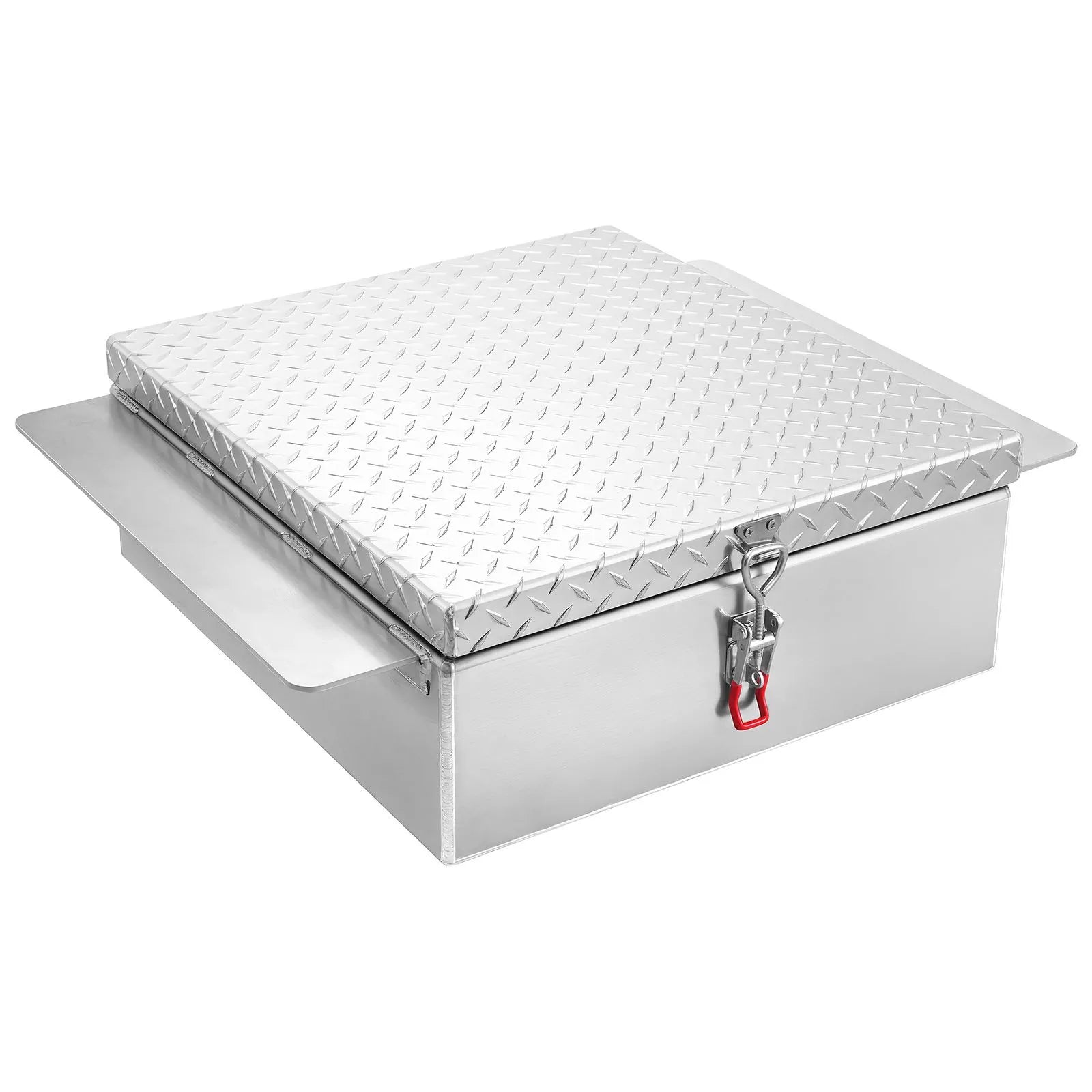 VEVOR kravas kastes instrumentu kaste, izturīga alumīnija instrumentu kaste ar rievotu (diamond plate) vāku, slodze līdz 100 kg, ar slēdzeni, piemērota pikapiem, kravas auto kastēm, kemperiem un piekabēm, 770 × 610 × 230 mm, sudraba krāsā.