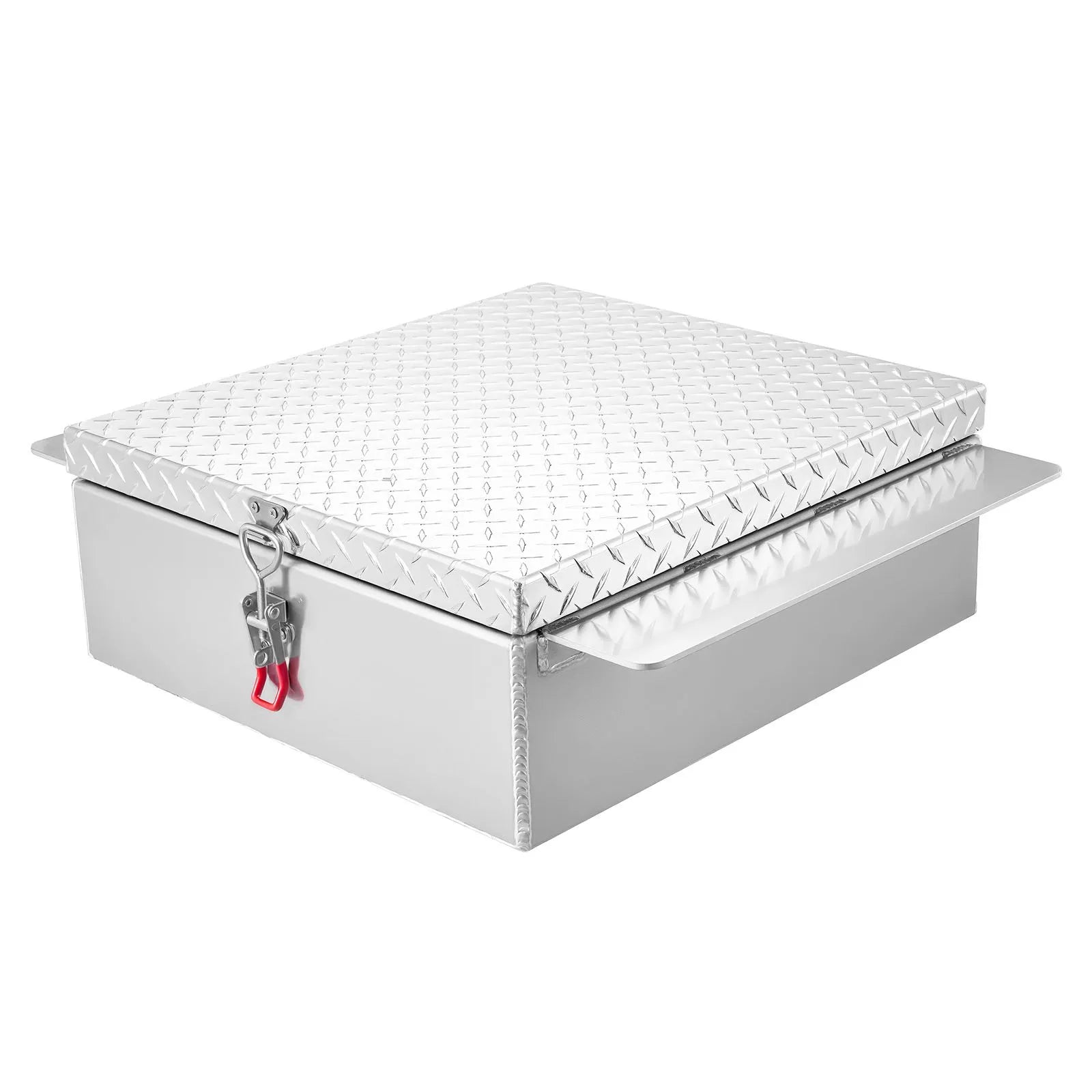 VEVOR kravas kastes instrumentu kaste, izturīga alumīnija instrumentu kaste ar rievotu (diamond plate) vāku, slodze līdz 100 kg, ar slēdzeni, piemērota pikapiem, kravas auto kastēm, kemperiem un piekabēm, 770 × 610 × 230 mm, sudraba krāsā.