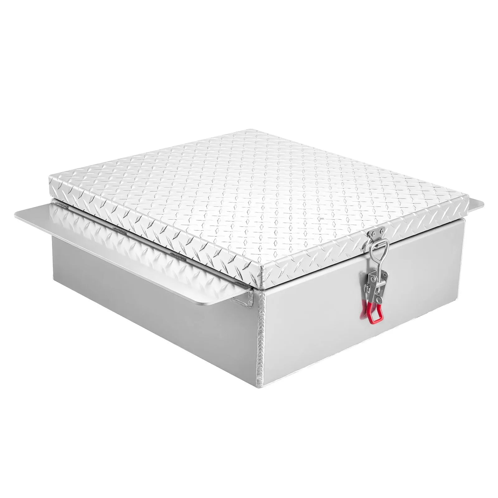 VEVOR kravas kastes instrumentu kaste, izturīga alumīnija instrumentu kaste ar rievotu (diamond plate) vāku, slodze līdz 100 kg, ar slēdzeni, piemērota pikapiem, kravas auto kastēm, kemperiem un piekabēm, 770 × 610 × 230 mm, sudraba krāsā.