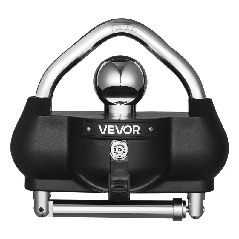 VEVOR piekabes sakabes slēdzene, piemērota 46 mm, 50,8 mm un 58,7 mm sakabēm, izturīga pret zādzību lodveida sakabes bloķētājs ar 3 atslēgām, noturīgs pret uzlaušanu, regulējama augstuma dizains kemperiem, laivām un piekabēm, melna.