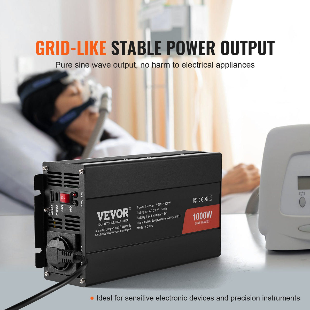 VEVOR чистая синусоида инвертор преобразователь мощности 1000W DC12V AC230V, инвертор LCD, пульт дистанционного управления, CE