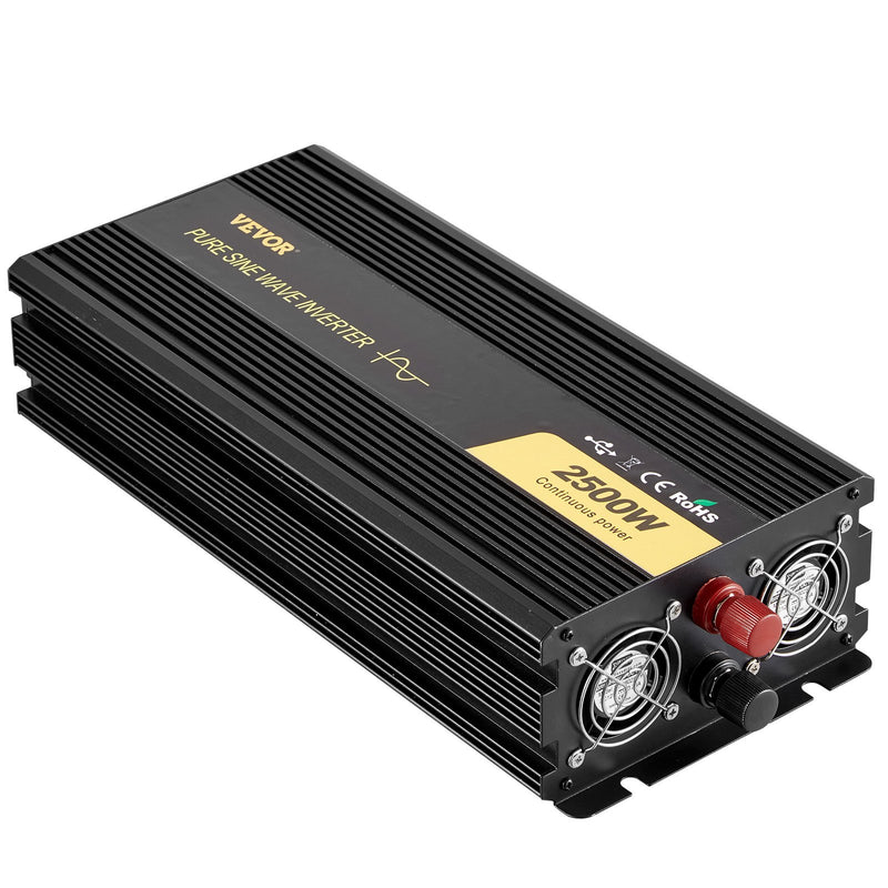 Инвертор VEVOR 2500W DC 12V в AC 230V, с USB-портом, ЖК-дисплеем, пультом дистанционного управления, защитой и преобразователем энергии, подходит для RV, грузовиков, лодок и чрезвычайных ситуаций.