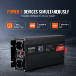 VEVOR tīrā sinusoidālā viļņa invertora jaudas pārveidotājs 2000W DC12V AC230V, invertora LCD, tālvadības pults, CE