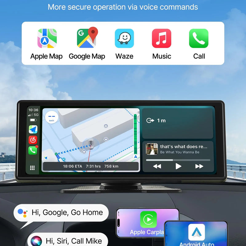 Auto multimediju atskaņotājs ar skārienekrānu 254 mm, Apple CarPlay, Android Auto, Bluetooth