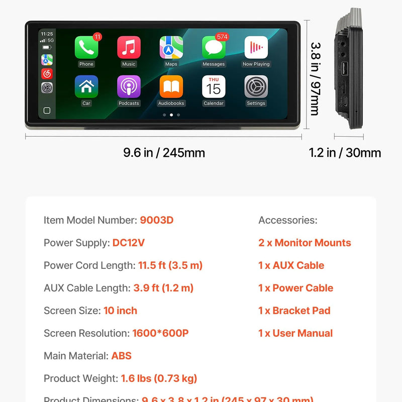 Auto multimediju atskaņotājs ar skārienekrānu 254 mm, Apple CarPlay, Android Auto, Bluetooth