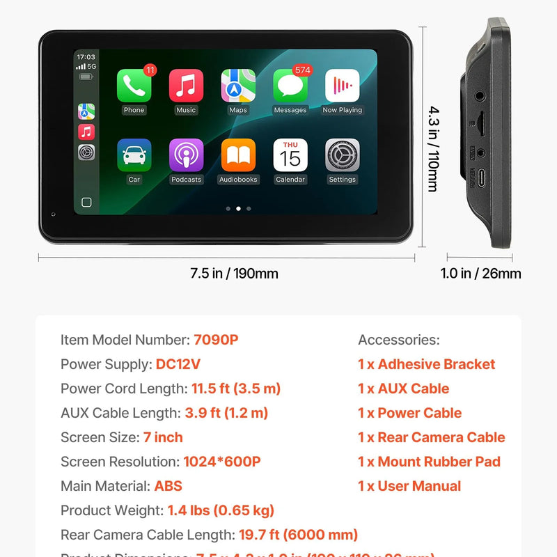 Automašīnas 17,8 cm skārienekrāna radio ar Apple CarPlay, Android Auto un atpakaļskata kameru