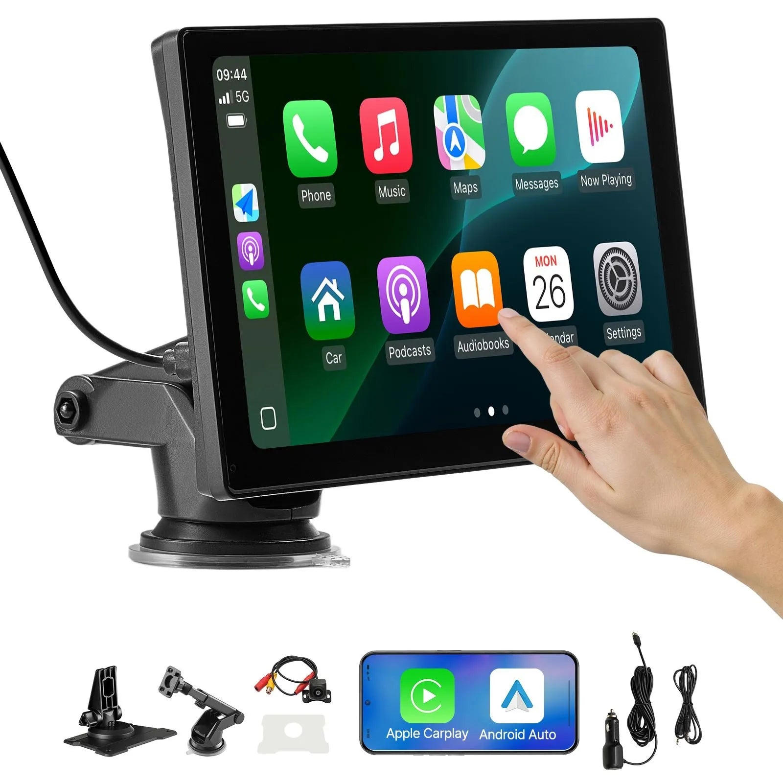 Auto multimediju sistēma ar 9 collu (228,6 mm) skārienekrānu, Apple CarPlay, Android Auto un atpakaļskata kameru