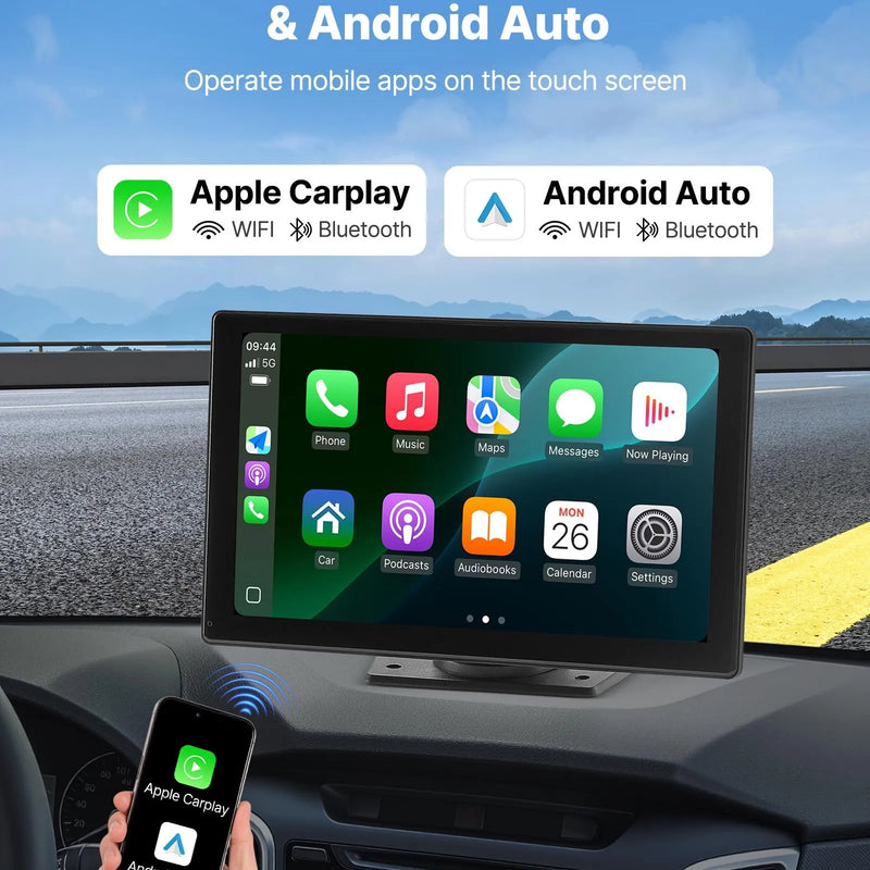 Auto multimediju sistēma ar 9 collu (228,6 mm) skārienekrānu, Apple CarPlay, Android Auto un atpakaļskata kameru