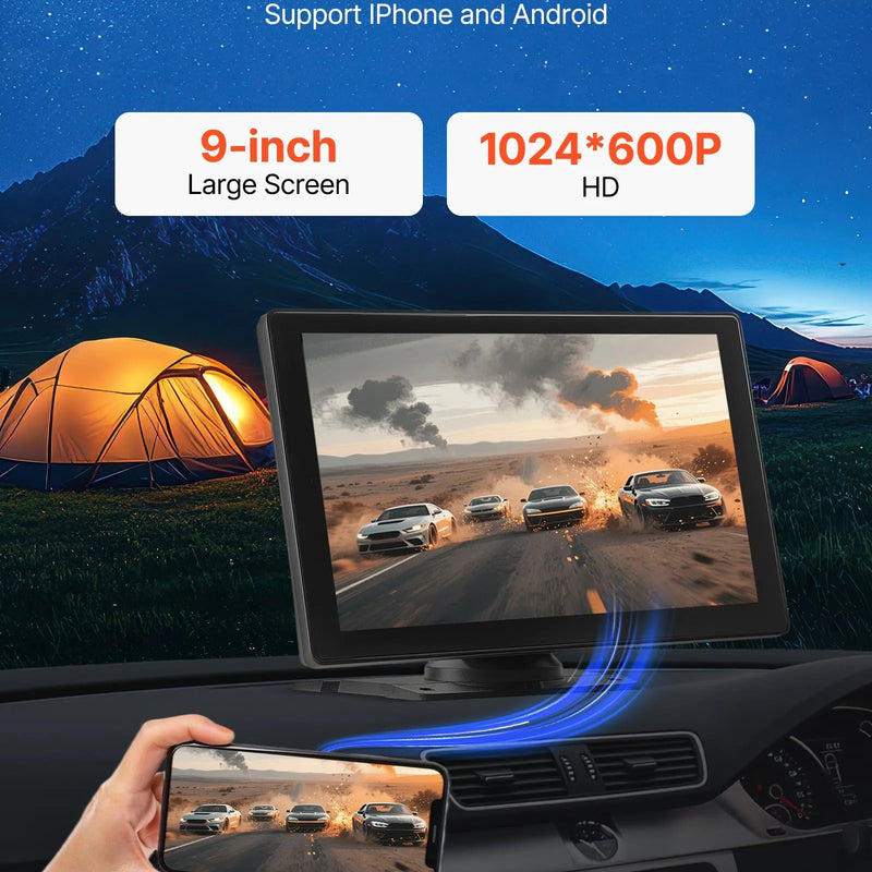 Auto multimediju sistēma ar 9 collu (228,6 mm) skārienekrānu, Apple CarPlay, Android Auto un atpakaļskata kameru