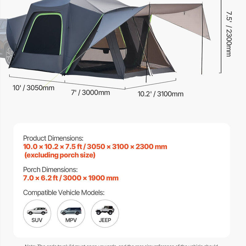 VEVOR SUV telts kempingam ar nojumi, ūdensizturīga, 5-8 personām