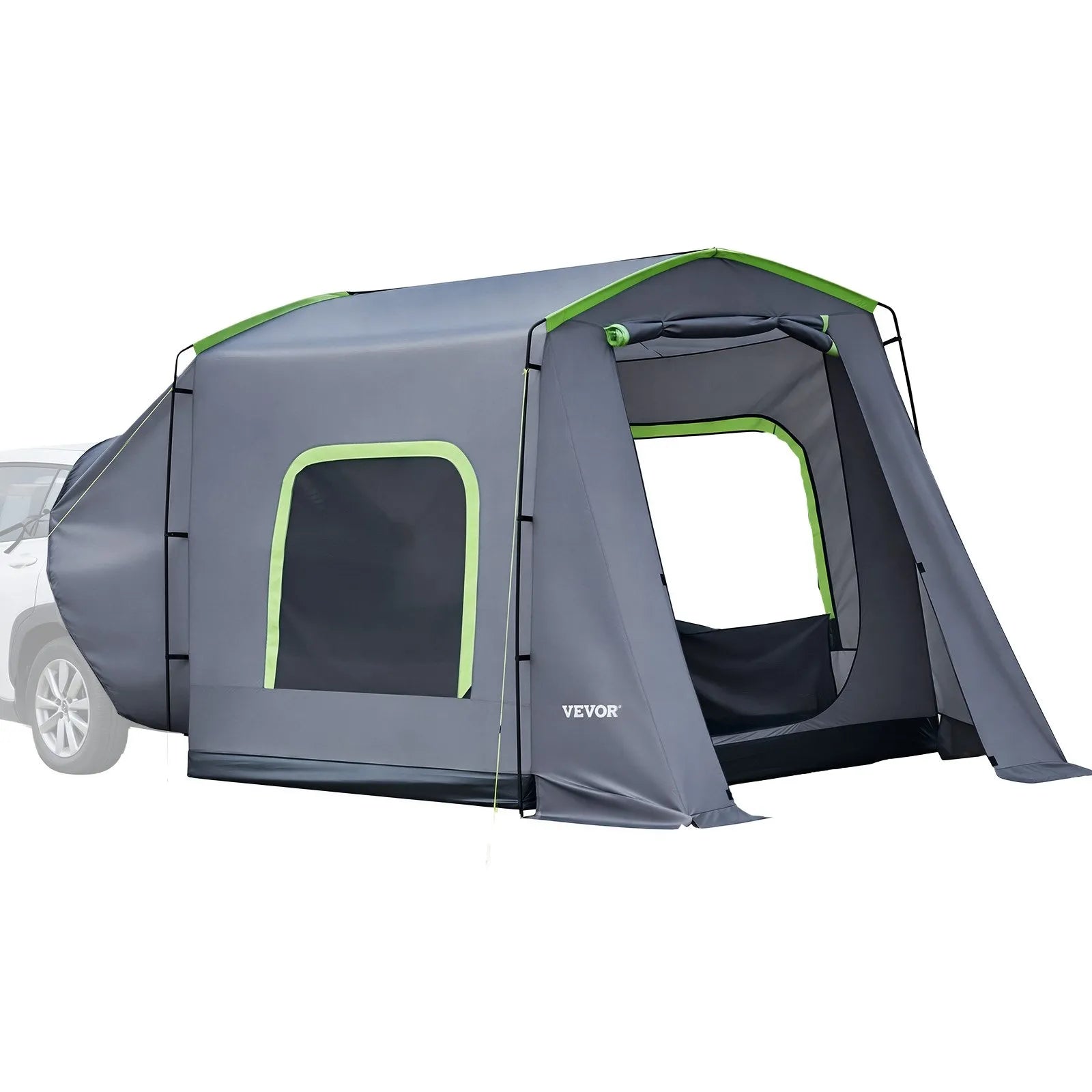 VEVOR liela SUV telts 5–9 personām, 3,23 x 2,44 m visu sezonu bagāžnieka telts ar ventilējamu durvju paneli un sieta logiem, PU3000 mm ūdensizturīga divējādas lietošanas auto aizmugures durvju telts kempingam un pārgājieniem