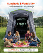 VEVOR liela SUV telts 5–9 personām, 3,23 x 2,44 m visu sezonu bagāžnieka telts ar ventilējamu durvju paneli un sieta logiem, PU3000 mm ūdensizturīga divējādas lietošanas auto aizmugures durvju telts kempingam un pārgājieniem