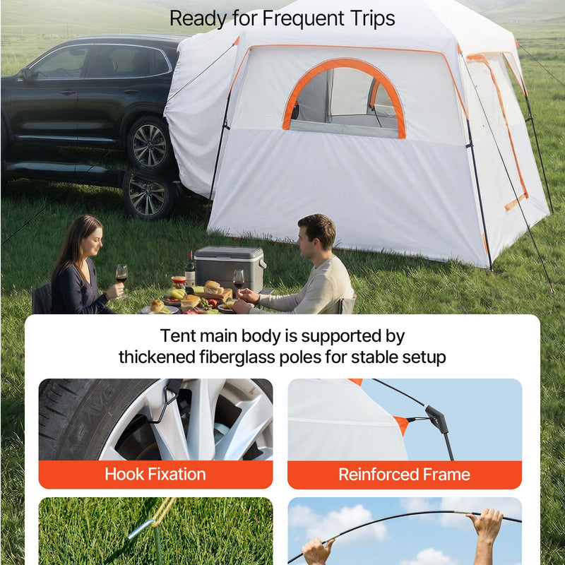 VEVOR SUV telts 6 personām 3,05 × 2,74 m, 3 sezonu bagāžnieka telts ar ventilējamām durvīm un sieta logiem, PU2000 mm ūdensizturība, divējāda lietošana, piemērota kempingam un pārgājieniem