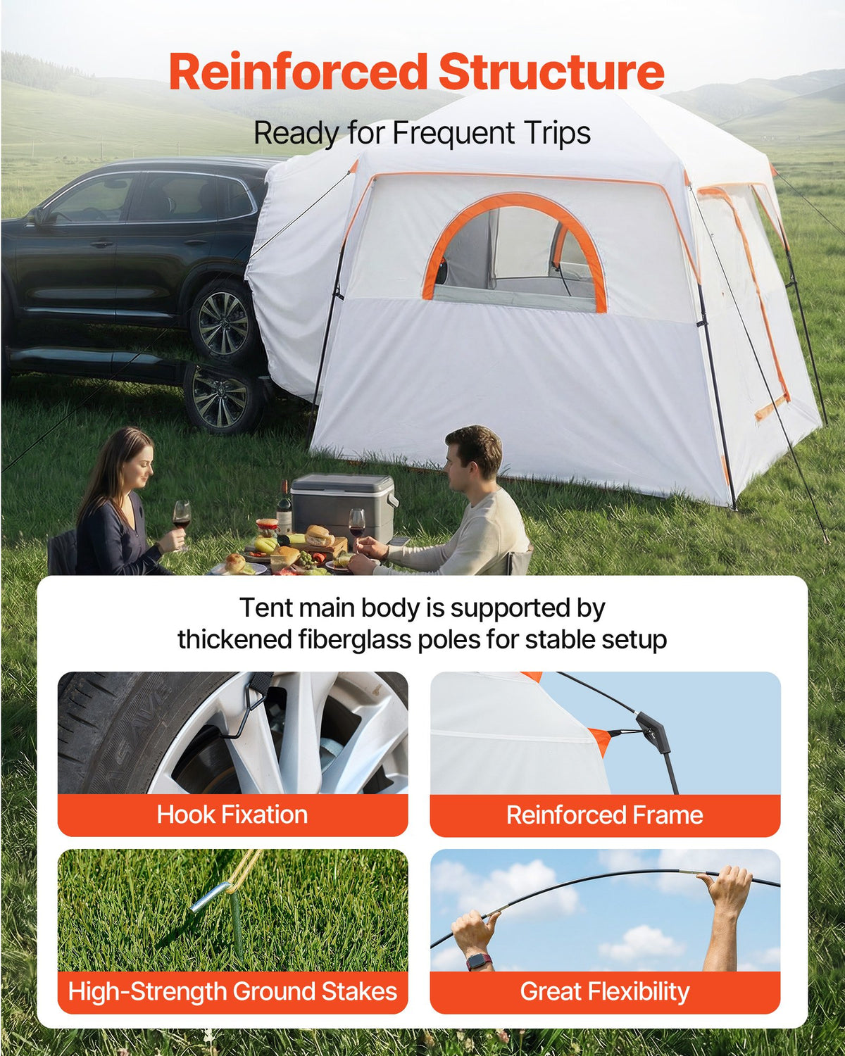 VEVOR SUV Tent for 6 People, 3.05 × 2.74 m, 3-season roof rack tent with ventilated doors and mesh windows, PU 2000 mm water resistance, dual-purpose, suitable for camping and hiking
