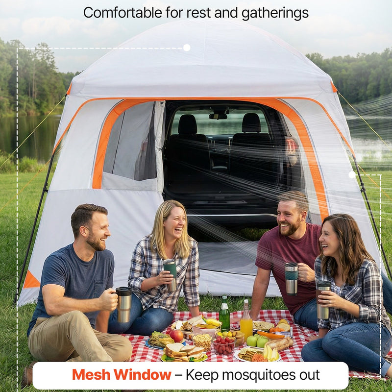 VEVOR SUV telts 6 personām 3,05 × 2,74 m, 3 sezonu bagāžnieka telts ar ventilējamām durvīm un sieta logiem, PU2000 mm ūdensizturība, divējāda lietošana, piemērota kempingam un pārgājieniem