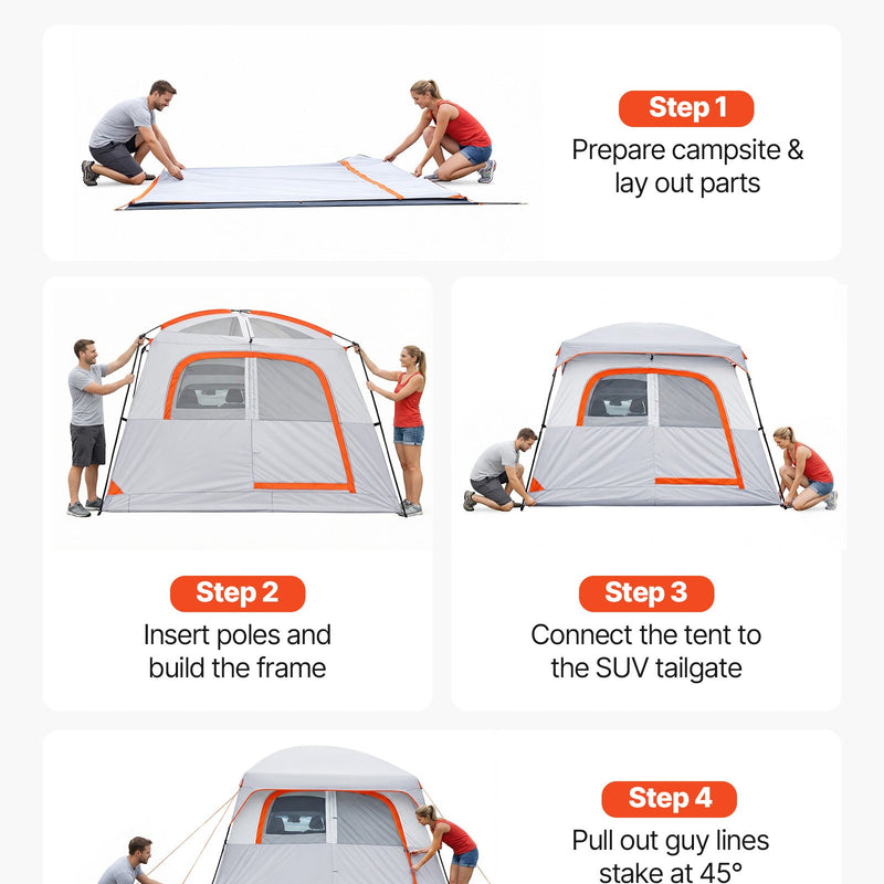 VEVOR SUV telts 6 personām 3,05 × 2,74 m, 3 sezonu bagāžnieka telts ar ventilējamām durvīm un sieta logiem, PU2000 mm ūdensizturība, divējāda lietošana, piemērota kempingam un pārgājieniem