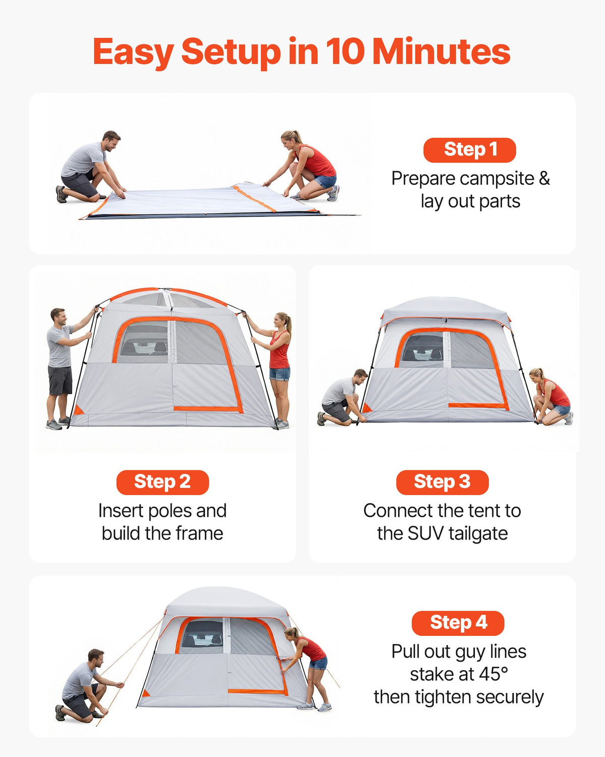 VEVOR SUV Tent for 6 People, 3.05 × 2.74 m, 3-season roof rack tent with ventilated doors and mesh windows, PU 2000 mm water resistance, dual-purpose, suitable for camping and hiking