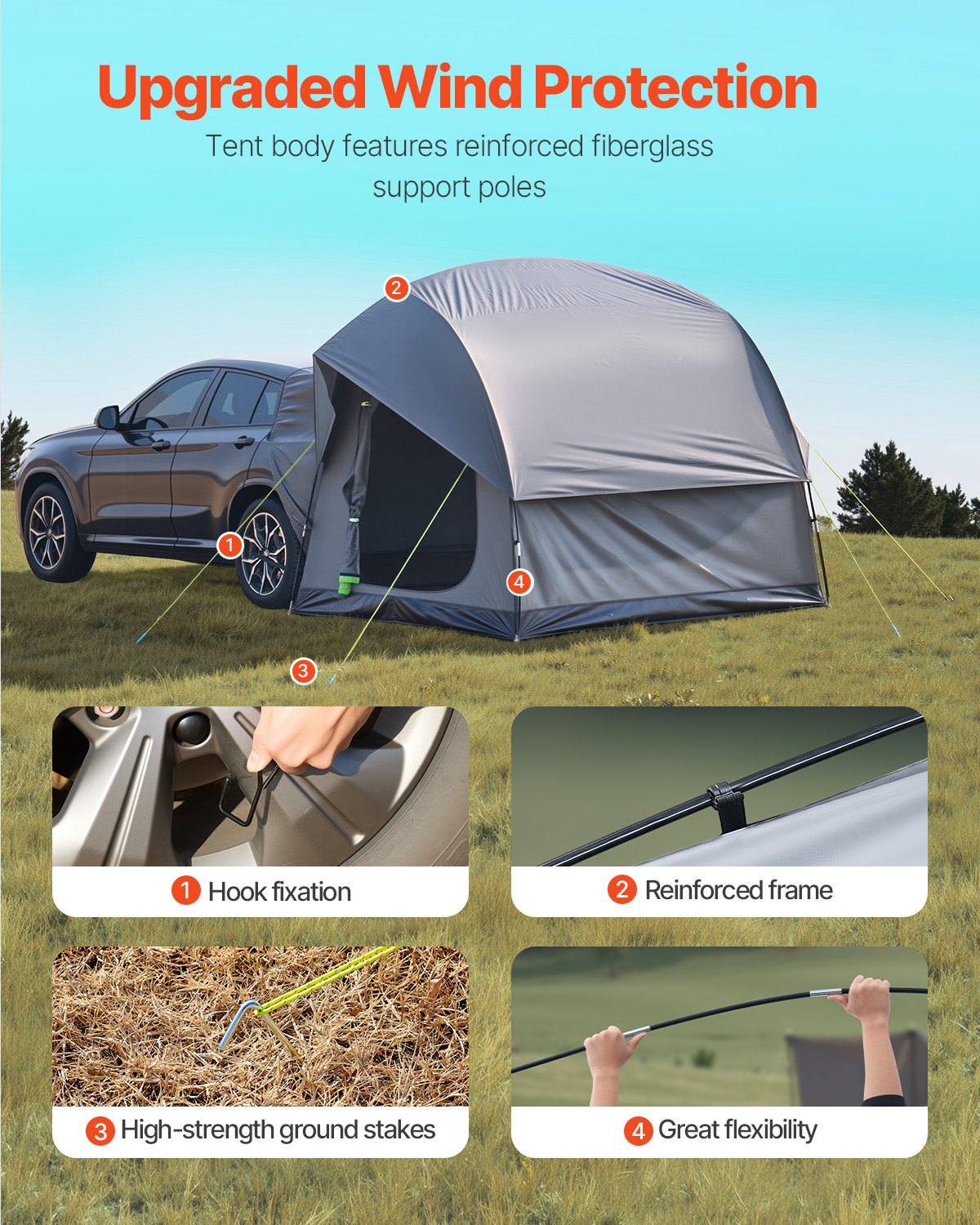VEVOR Automobiļa Telts 2400 x 2400 x 2150 mm, Ūdensnecaurlaidīga (PU2000), Piemērota 5-8 Personām