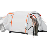 VEVOR piepūšama SUV telts ar nojumi 2,44 x 2,04 m, 3 sezonu bagāžnieka telts ar ventilējamām durvīm un sieta logu, PU2000 mm ūdensizturība, piemērota auto aizmugures durvīm kempingam, komplektā gaisa sūknis