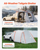 VEVOR piepūšama SUV telts ar nojumi 2,44 x 2,04 m, 3 sezonu bagāžnieka telts ar ventilējamām durvīm un sieta logu, PU2000 mm ūdensizturība, piemērota auto aizmugures durvīm kempingam, komplektā gaisa sūknis