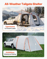 VEVOR piepūšama SUV telts ar nojumi 2,44 x 2,04 m, 3 sezonu bagāžnieka telts ar ventilējamām durvīm un sieta logu, PU2000 mm ūdensizturība, piemērota auto aizmugures durvīm kempingam, komplektā gaisa sūknis