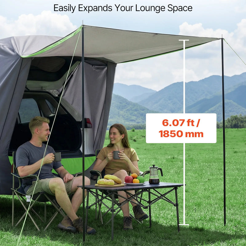 VEVOR SUV telts ar saules nojumi, visu sezonu bagāžnieka telts, PU2000 mm ūdensizturīga auto aizmugures durvju kempinga telts, pārnēsājama saules aizsardzības patversme ar pārnēsāšanas somu pārgājieniem brīvā dabā