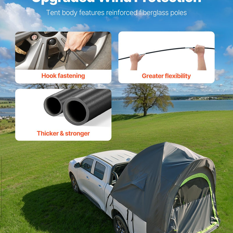 VEVOR Kravas Automobiļa Telts 168–183 cm, Ūdensnecaurlaidīga (PU2000) Pikapa Gultas Kempinga Telts, Piemērota 2–3 Personām