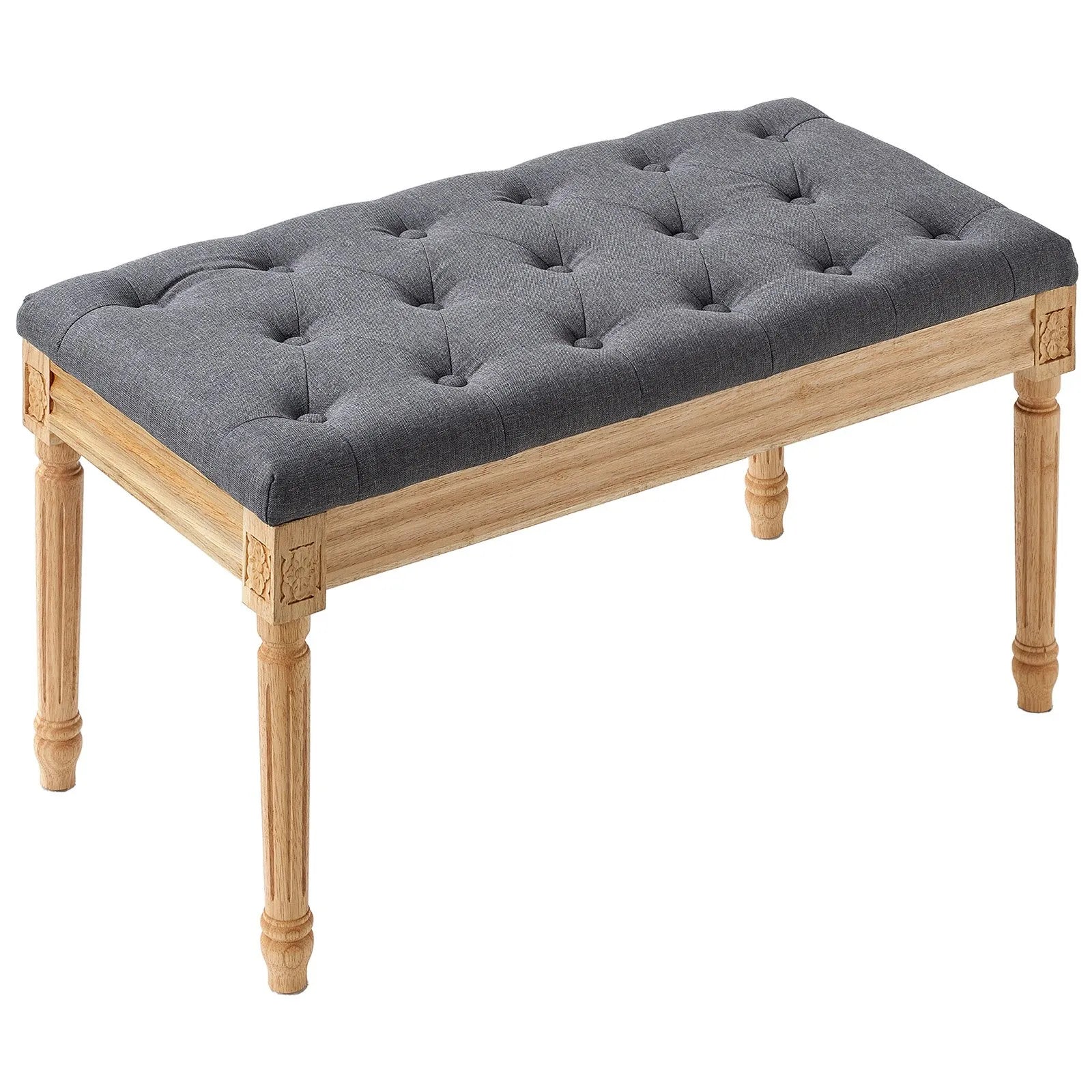 VEVOR polsterēts sols, 40 cm plats ottoman tipa sols ar putu polsterējumu un gumijkoka kājām, pogotu sēžamo daļu, kāju soliņš un priekšnama sols, piemērots guļamistabai, viesistabai, ēdamistabai vai koridoram, pelēks
