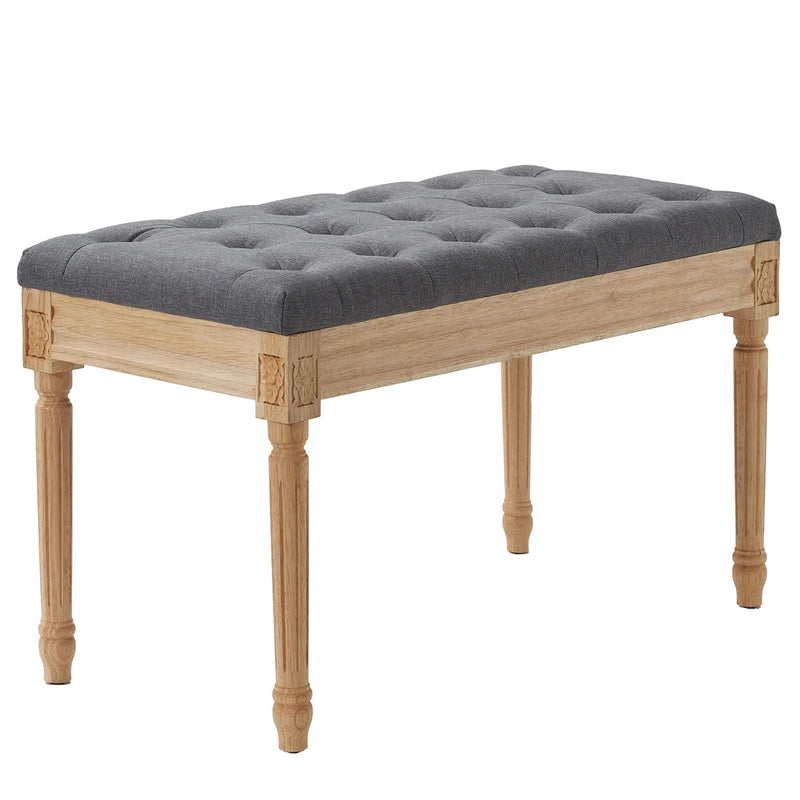VEVOR polsterēts sols, 40 cm plats ottoman tipa sols ar putu polsterējumu un gumijkoka kājām, pogotu sēžamo daļu, kāju soliņš un priekšnama sols, piemērots guļamistabai, viesistabai, ēdamistabai vai koridoram, pelēks
