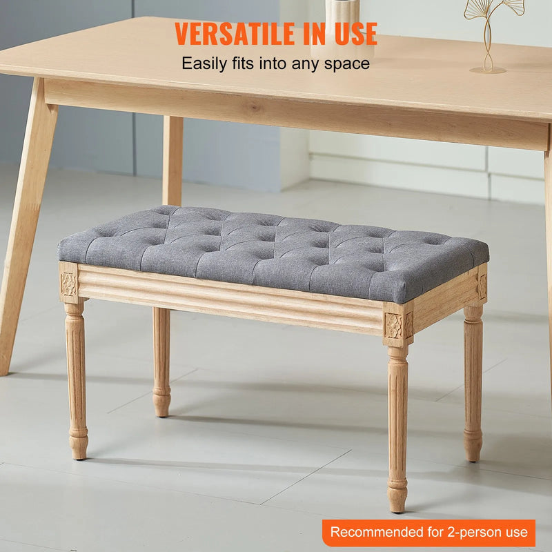 VEVOR polsterēts sols, 40 cm plats ottoman tipa sols ar putu polsterējumu un gumijkoka kājām, pogotu sēžamo daļu, kāju soliņš un priekšnama sols, piemērots guļamistabai, viesistabai, ēdamistabai vai koridoram, pelēks