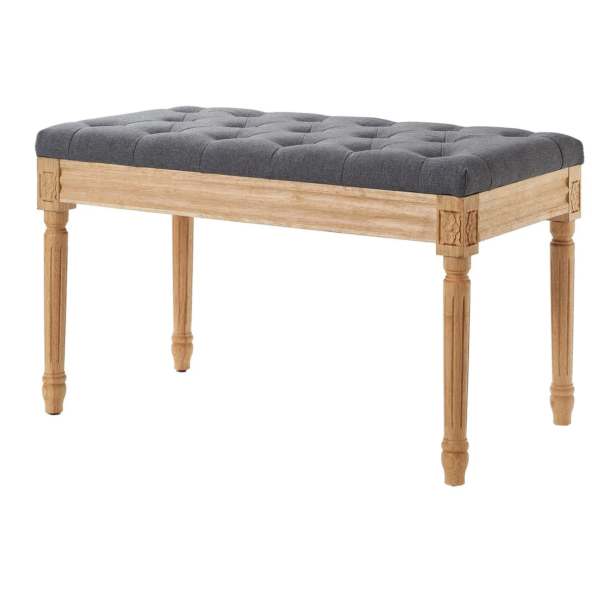 VEVOR polsterēts sols, 40 cm plats ottoman tipa sols ar putu polsterējumu un gumijkoka kājām, pogotu sēžamo daļu, kāju soliņš un priekšnama sols, piemērots guļamistabai, viesistabai, ēdamistabai vai koridoram, pelēks