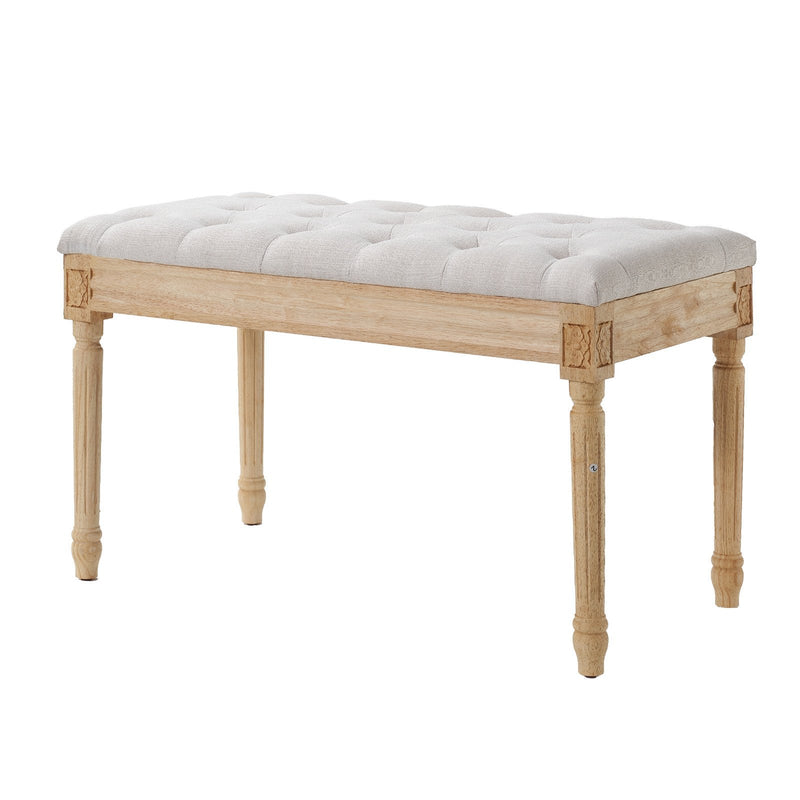 Polsterēts soliņš ar putu polsterējumu un gumijkoka kājām, 40 cm plats, bēšs