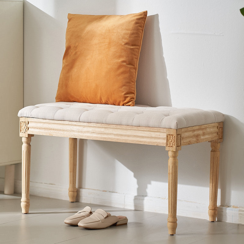 Polsterēts soliņš ar putu polsterējumu un gumijkoka kājām, 40 cm plats, bēšs